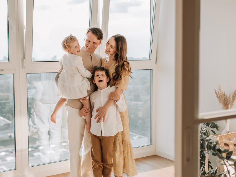 Family in a bright home